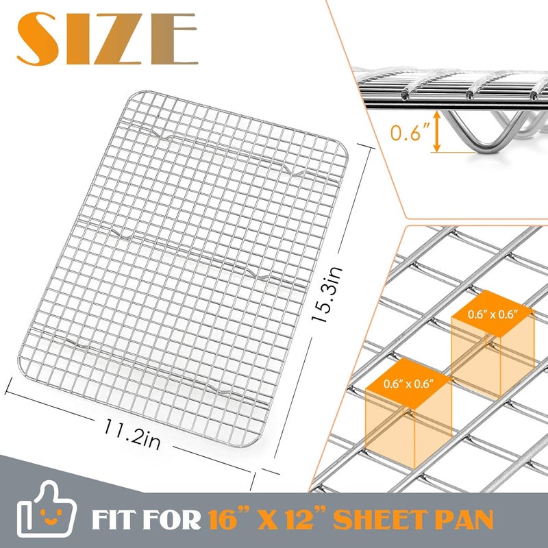 E-far Cooling Rack Set of 2, E-far Stainless Steel Baking Rack for Oven Roasting Cooking Bacon Cooling Cookie Cake, 15.3” x 11.2” Metal Bakeable Mesh Grilling Wire Racks, Non-toxic & Dishwasher Safe - Image 2