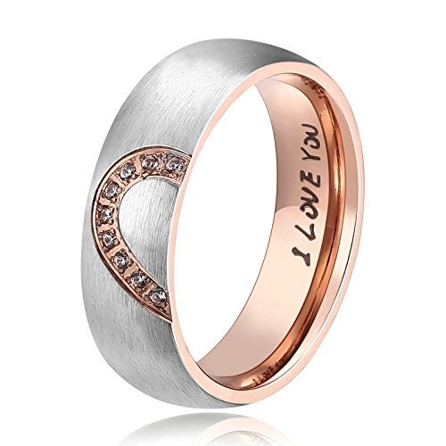 ANAZOZ Hers & Women's for Real Love Heart Promise Ring Stainless Steel High Polished Center/Matte Finish 6MM US Size 5 - Image 2