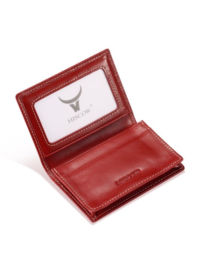 HISCOW Leather Business Card Case Holder for Men & Women, Italian Calfskin (Antiqued Red)  - Image 1