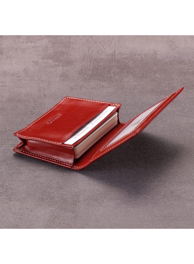 HISCOW Leather Business Card Case Holder for Men & Women, Italian Calfskin (Antiqued Red)  - Image 4