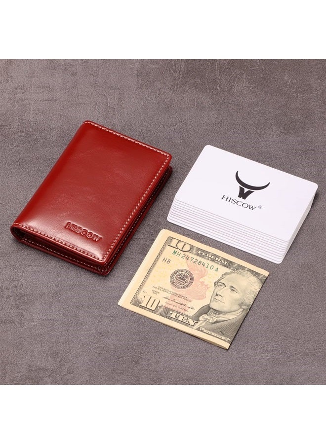HISCOW Leather Business Card Case Holder for Men & Women, Italian Calfskin (Antiqued Red)  - Image 3