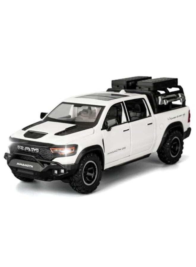 Ram Mammoth Pick-Up Truck Model Car, Zinc Alloy Pull Back Toy car with Sound and Light for Kids Boy Girl Gift(White) - Image 1