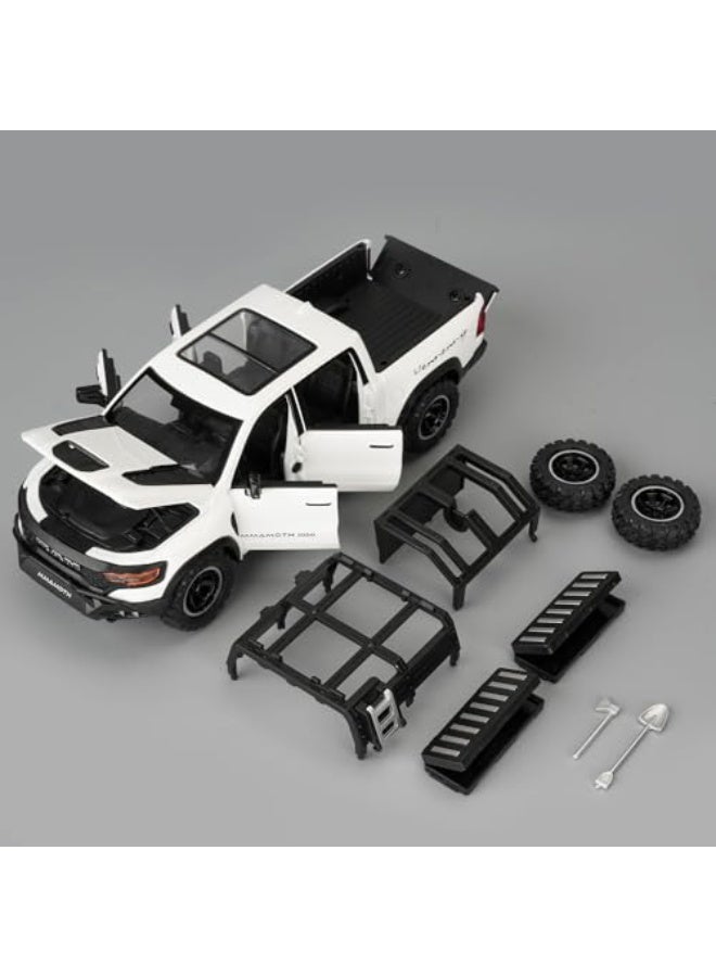 Ram Mammoth Pick-Up Truck Model Car, Zinc Alloy Pull Back Toy car with Sound and Light for Kids Boy Girl Gift(White) - Image 4