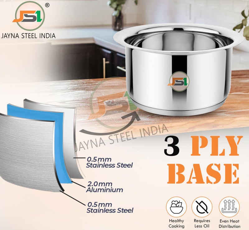 JSI وعاء حليب من الفولاذ المقاوم للصدأ JSI 304 بقدرة 1.2 لتر، قاع ثقيل للحث - قاعدة ثلاثية (430 مغناطيسي) يستخدم لغلي الحليب والماء وطهي الأرز والأطباق - Image 3