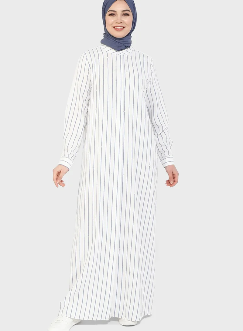 Tavin by Modanisa Striped Knitted Abaya for Women | Best Price Oman
