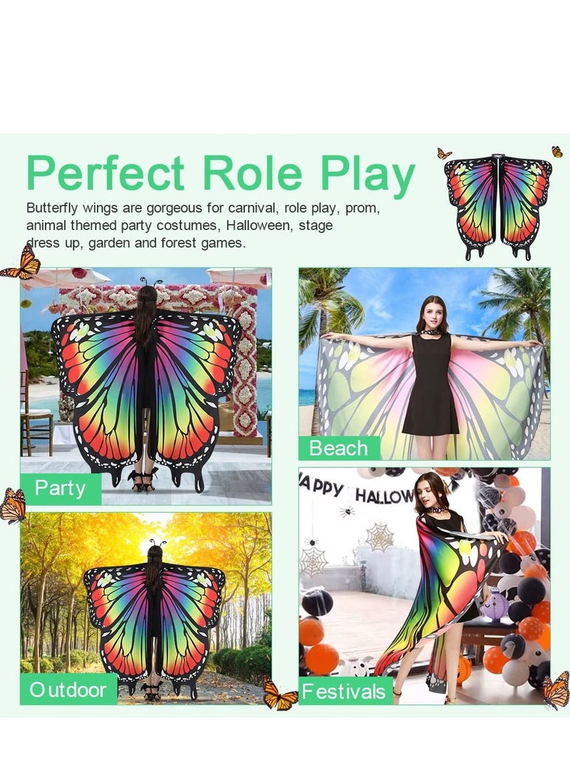 Excefore erfly Wings Adult Costumes Fairy Wing Cape Womens Shawl Colorful Nymph Pixie Costume Accessory for Cosplay Dancing, Red - Image 2
