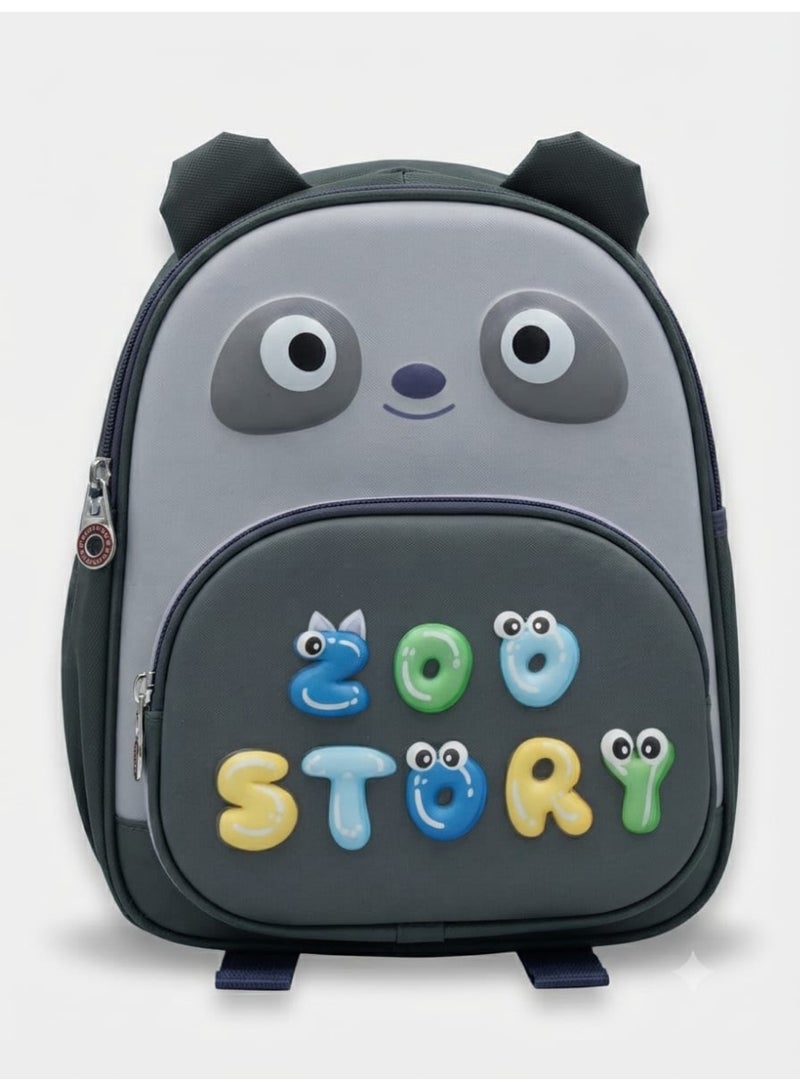 Preschool Supplies  Preschool Backpack  Waterproof  Distinctive cartoon designs  3D raised lettering  Features two zippers  Attractive dark gray color  Padded straps  High-quality material - Image 1