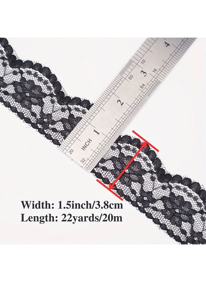 شريط دانتيل بوليستر أسود مقاس 1.5 بوصة × 22 ياردة لتغليف الهدايا والخياطة - Image 2