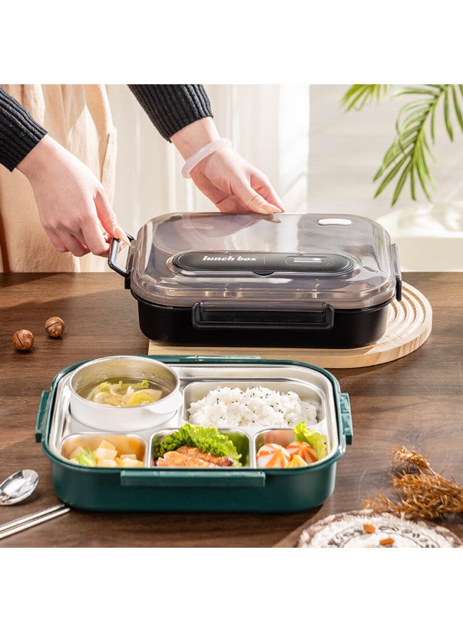 Guangyi 304 Stainless Steel Lunch Box For Students And Office Workers With Insulation, Black, Large 5 Compartments With Soup Bowl Gy1397