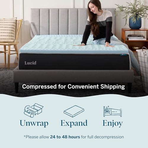 LUCID لوسيد غطاء مرتبة ميموري فوم معالج بالجل - 2 إنش - 5 مناطق راحة لتخفيف الضغط - فوم معتمد من CertiPUR-US - كوين - Image 5
