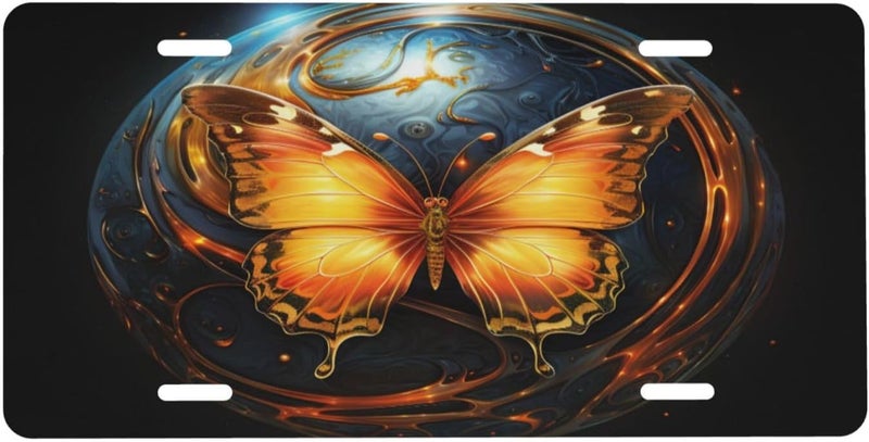 Abstract Animal Butterfly Front License Plate for Women Men Funny Car License Plates with 4 Holes Aluminum Metal Novelty Vanity Tag Cover Rust-Proof Us Canada Car Decor Accessory 6 * 12 Inches 609 - Image 1