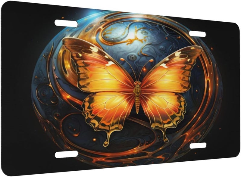 Abstract Animal Butterfly Front License Plate for Women Men Funny Car License Plates with 4 Holes Aluminum Metal Novelty Vanity Tag Cover Rust-Proof Us Canada Car Decor Accessory 6 * 12 Inches 609 - Image 2