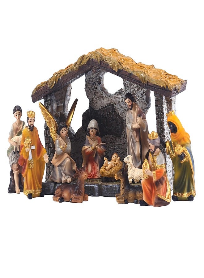 MACLARONX Nativity Set 12-Piece Christmas Nativity Scene Figurine with Stable Indoor Tabletop Home Decor Jesus Birth Scene Hand-Painted Collectible - Image 5