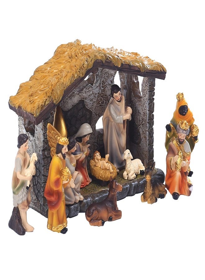MACLARONX Nativity Set 12-Piece Christmas Nativity Scene Figurine with Stable Indoor Tabletop Home Decor Jesus Birth Scene Hand-Painted Collectible - Image 2