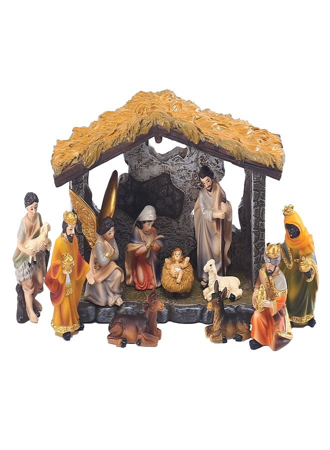 MACLARONX Nativity Set 12-Piece Christmas Nativity Scene Figurine with Stable Indoor Tabletop Home Decor Jesus Birth Scene Hand-Painted Collectible - Image 4