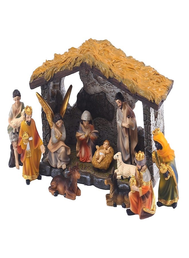 MACLARONX Nativity Set 12-Piece Christmas Nativity Scene Figurine with Stable Indoor Tabletop Home Decor Jesus Birth Scene Hand-Painted Collectible - Image 3
