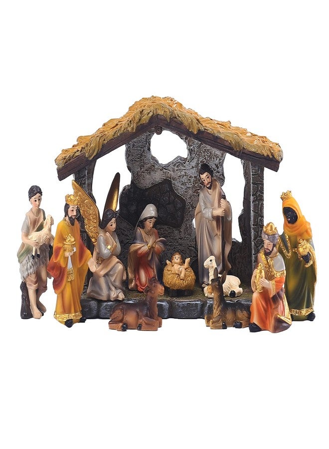 MACLARONX Nativity Set 12-Piece Christmas Nativity Scene Figurine with Stable Indoor Tabletop Home Decor Jesus Birth Scene Hand-Painted Collectible - Image 1