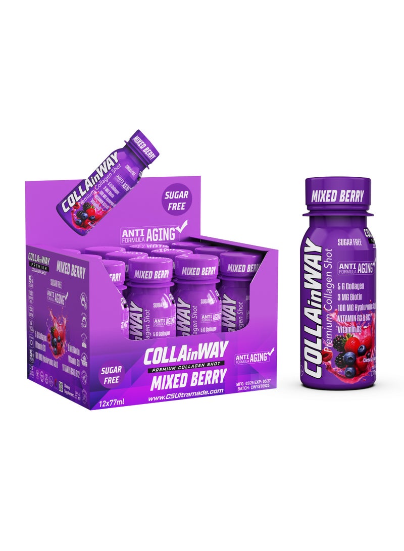 COLLAinWay Premium Collagen Shot Mixed Berry – Sugar Free, Anti-Aging Drink with 6g Collagen, 8mg Biotin, Hyaluronic Acid, Vitamin D3, B6 & B12 – Beauty & Wellness Supplement – 12x77ml  - Image 1