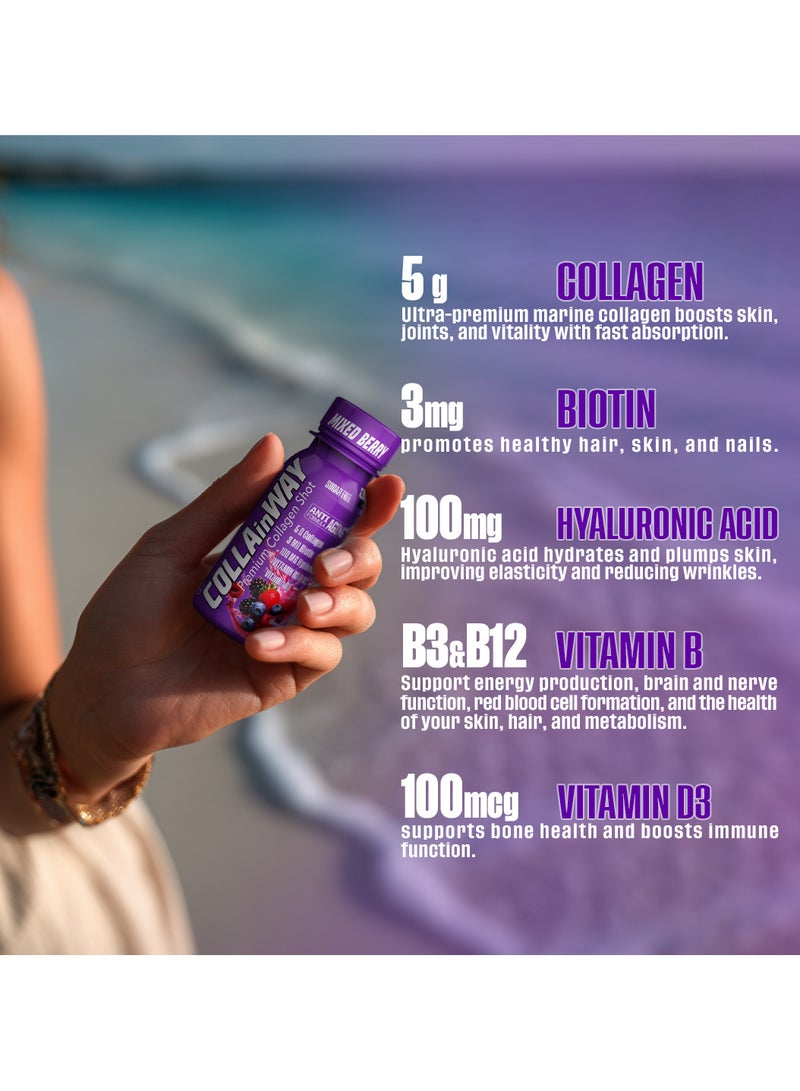 COLLAinWay Premium Collagen Shot Mixed Berry – Sugar Free, Anti-Aging Drink with 6g Collagen, 8mg Biotin, Hyaluronic Acid, Vitamin D3, B6 & B12 – Beauty & Wellness Supplement – 12x77ml  - Image 4