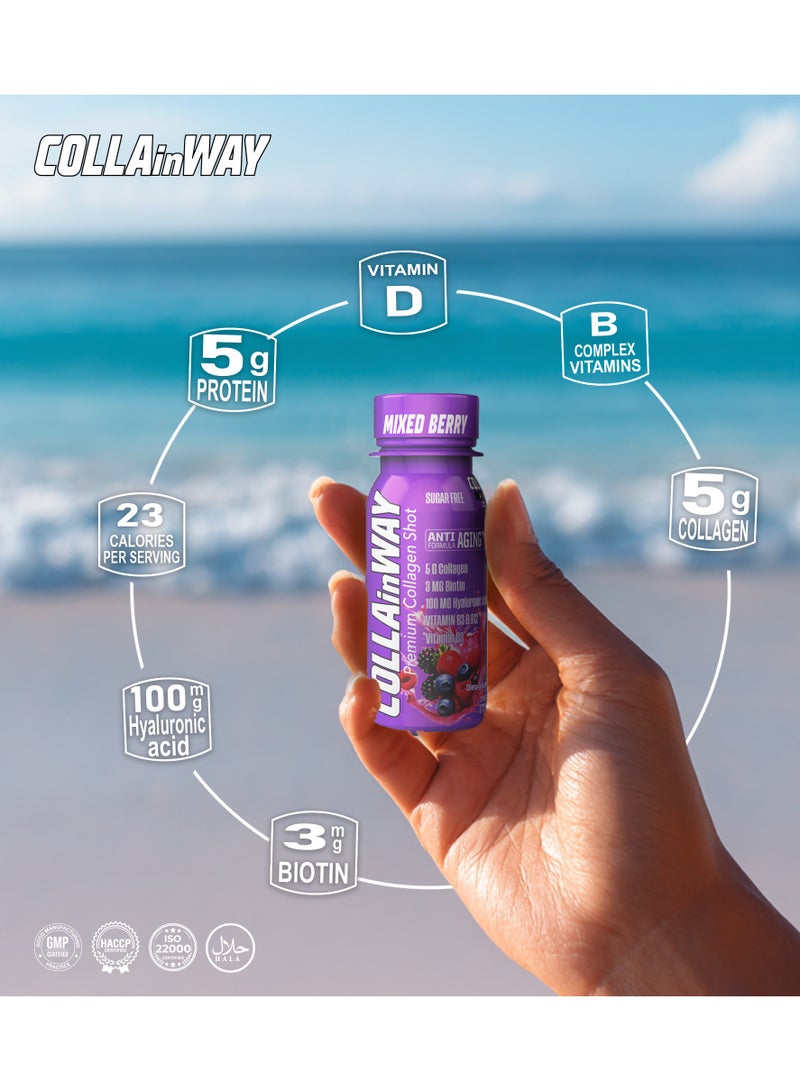 COLLAinWay Premium Collagen Shot Mixed Berry – Sugar Free, Anti-Aging Drink with 6g Collagen, 8mg Biotin, Hyaluronic Acid, Vitamin D3, B6 & B12 – Beauty & Wellness Supplement – 12x77ml  - Image 2