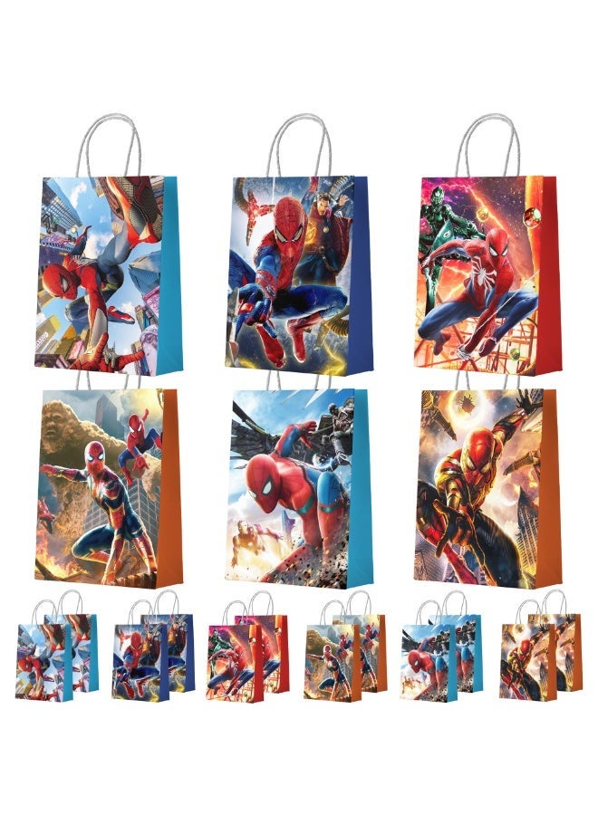 ILovhaprty Spider-Man Party Paper Bags, 18pcs Spider-Man Birthday Party Favors Gift Bags, Superhero Goodie Bags, Web Slinger Candy Bags, Marvel Party Decoration Supplies - Image 1