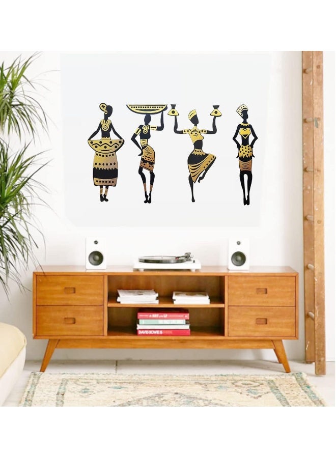 TPGP Tribal Women 4 Pcs. Set Golden And Black Wooden Wall Decor Home Decorative Items Living Room Office Decoration Wall Art Hanging Black (Style-2) - Image 2