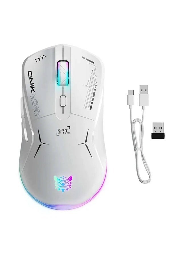 أونيكوما ماوس ألعاب ONIKUMA CW917 RGB ثنائي الوضع سلكي ولاسلكي 2.4 جيجاهرتز - دقة قابلة للتعديل 800-4800 نقطة في البوصة، 6 أزرار قابلة للبرمجة، إضاءة RGB، تصميم مريح، أبيض - Image 1