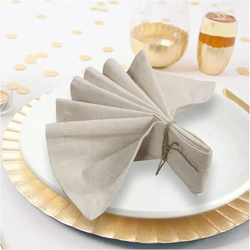 مجموعة مناديل الكتان الطبيعي من 12 قطعة - مناديل العشاء الناعمة والماصة للمناسبات والاستخدام اليومي - Image 3