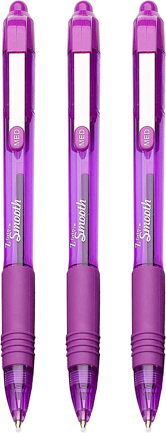 Zebra Pen Z-Grip Smooth - Retractable Ballpoint Pen - Pack of 3 - Purple - Image 1