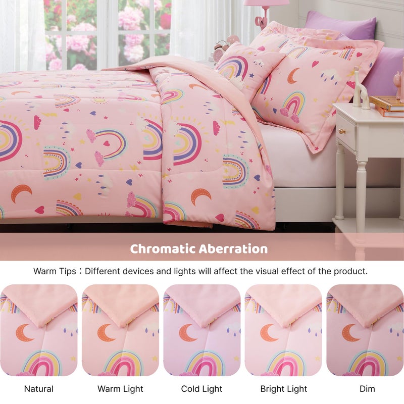 Kaleido Space Glow in The Dark Twin Size Comforter Set for Girls, Pink Rainbow Bedding Set for Kids 1 Comforter, 1 Decor Pillow, 1 Pillow Sham - Image 4