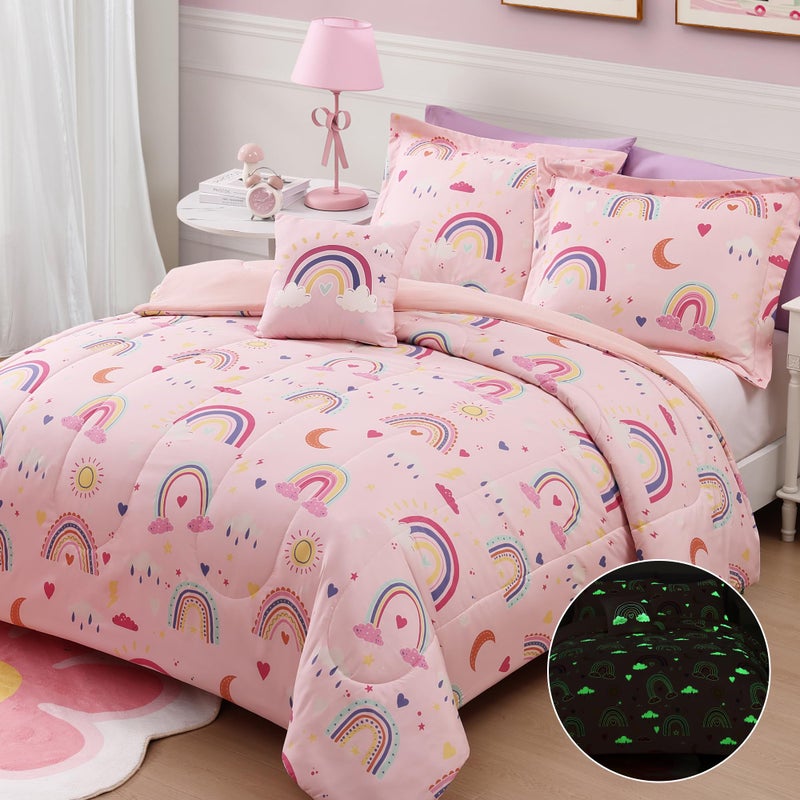 Kaleido Space Glow in The Dark Twin Size Comforter Set for Girls, Pink Rainbow Bedding Set for Kids 1 Comforter, 1 Decor Pillow, 1 Pillow Sham - Image 3