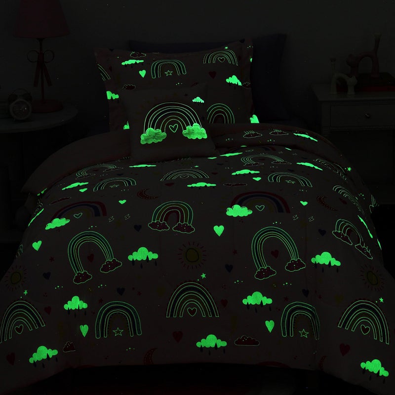 Kaleido Space Glow in The Dark Twin Size Comforter Set for Girls, Pink Rainbow Bedding Set for Kids 1 Comforter, 1 Decor Pillow, 1 Pillow Sham - Image 2