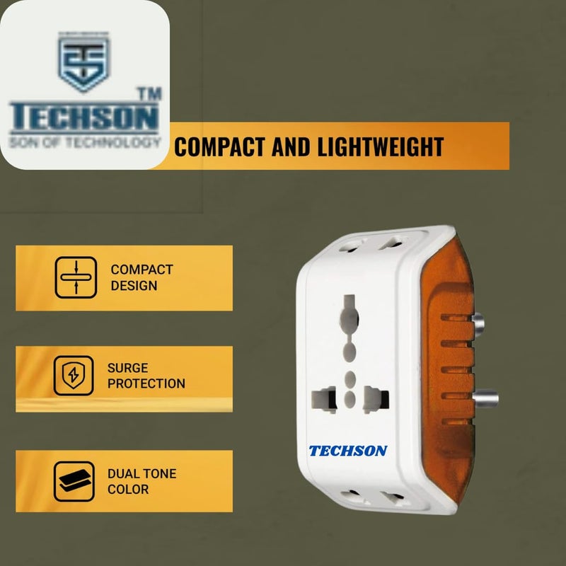 TECHSON TECHSON 6A 3 Pin Multi Plug Socket Travel Adapter with Universal Socket 3 Pin Multi Plug Extension Socket Pack of2 White and Red  - Image 2
