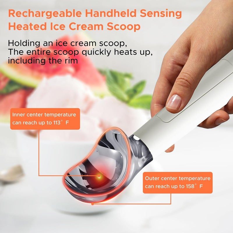 Laudtec Heated Ice Cream Scoop, Rechargeable Electric Warming Scooper, Heats to 158F for Hard Ice Cream, IP67 Waterproof, Easy for Seniors & Kids (White) - Image 3