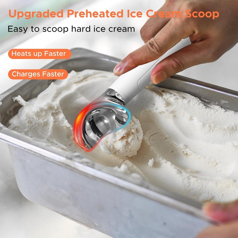 Laudtec Heated Ice Cream Scoop, Rechargeable Electric Warming Scooper, Heats to 158F for Hard Ice Cream, IP67 Waterproof, Easy for Seniors & Kids (White) - Image 2