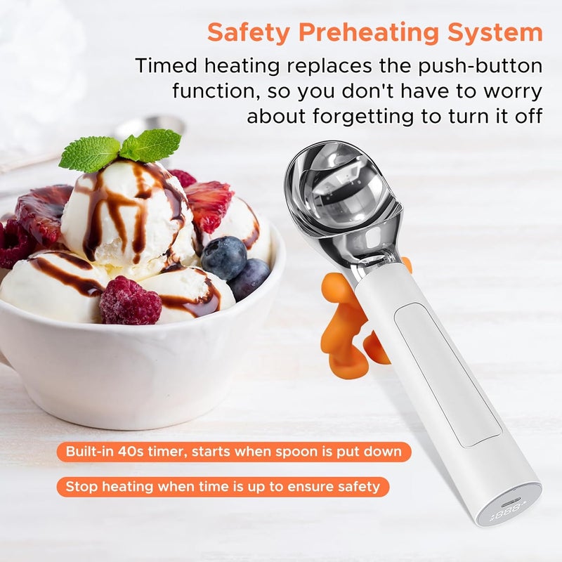 Laudtec Heated Ice Cream Scoop, Rechargeable Electric Warming Scooper, Heats to 158F for Hard Ice Cream, IP67 Waterproof, Easy for Seniors & Kids (White) - Image 4