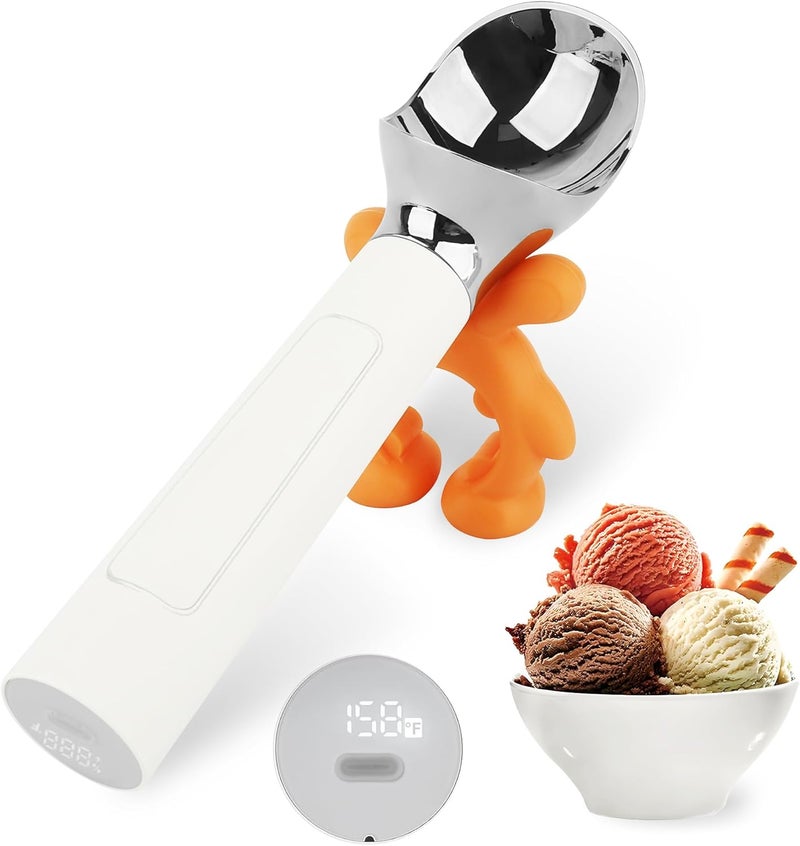 Laudtec Heated Ice Cream Scoop, Rechargeable Electric Warming Scooper, Heats to 158F for Hard Ice Cream, IP67 Waterproof, Easy for Seniors & Kids (White) - Image 1