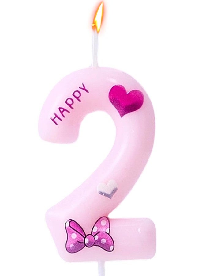 Gezan Pink Bow Birthday Candles Number 2 Candles Pink Birthday Candles for Cake Birthday Decorations for Girl,Women,Sweet One Birthday Party Decorations (Number 2) - Image 1