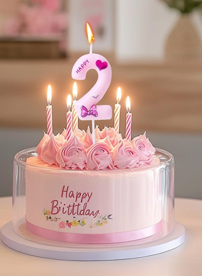 Gezan Pink Bow Birthday Candles Number 2 Candles Pink Birthday Candles for Cake Birthday Decorations for Girl,Women,Sweet One Birthday Party Decorations (Number 2) - Image 4