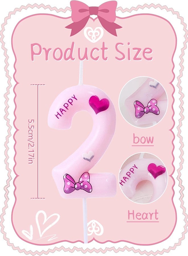 Gezan Pink Bow Birthday Candles Number 2 Candles Pink Birthday Candles for Cake Birthday Decorations for Girl,Women,Sweet One Birthday Party Decorations (Number 2) - Image 2