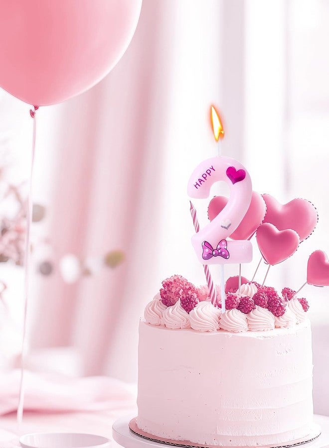 Gezan Pink Bow Birthday Candles Number 2 Candles Pink Birthday Candles for Cake Birthday Decorations for Girl,Women,Sweet One Birthday Party Decorations (Number 2) - Image 3