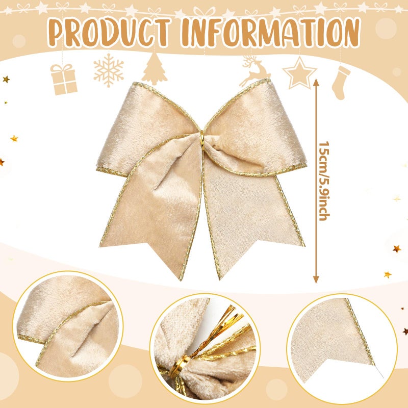 Panelee 12 Pcs Gold Velvet Christmas Bows 6 x 6 in Wreath Bow Christmas Tree Decorations Ornaments for Hanukkah Xmas Tree Topper Wreath Garland Party Gift Wrapping DIY Decor - Image 2