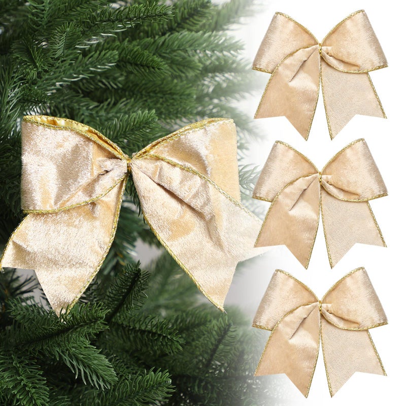 Panelee 12 Pcs Gold Velvet Christmas Bows 6 x 6 in Wreath Bow Christmas Tree Decorations Ornaments for Hanukkah Xmas Tree Topper Wreath Garland Party Gift Wrapping DIY Decor - Image 1