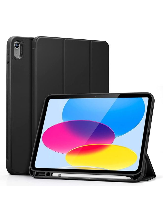 Captaintech Case for iPad 10th Generation 10.9 Inch 2022 Built-in Pencil Holder Flexible Back Cover, Trifold Stand, Auto Sleep Wake Rebound Series Black - Image 1