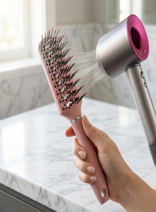 JEVIMORY Vent Hair Brush for Women and Men, Detangling Wet Hair Brush with Ball Tipped Bristles for Wet/Dry Hair - All Hair Types with Nylon Bristles, Green (1 Pack-Black&Pink) - Image 4