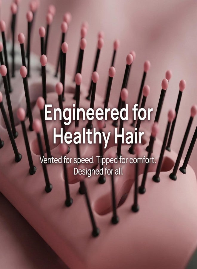 JEVIMORY Vent Hair Brush for Women and Men, Detangling Wet Hair Brush with Ball Tipped Bristles for Wet/Dry Hair - All Hair Types with Nylon Bristles, Green (1 Pack-Black&Pink) - Image 3