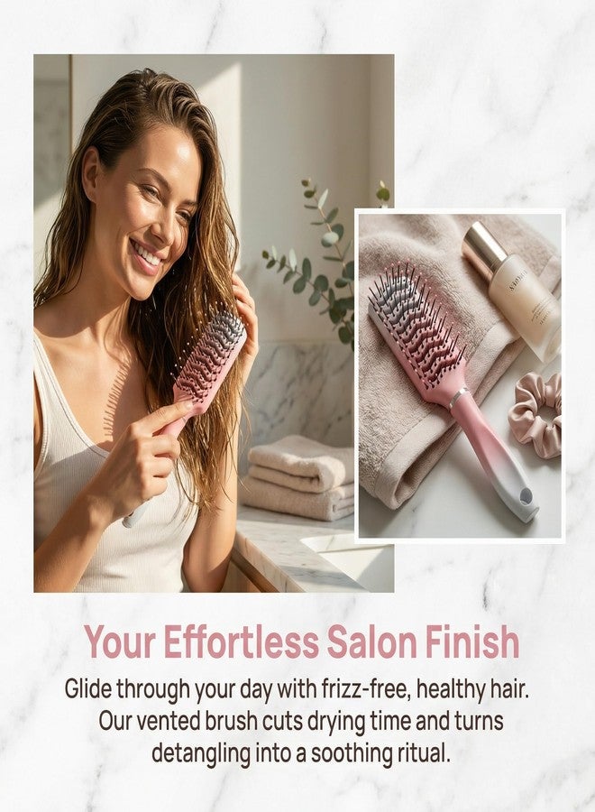 JEVIMORY Vent Hair Brush for Women and Men, Detangling Wet Hair Brush with Ball Tipped Bristles for Wet/Dry Hair - All Hair Types with Nylon Bristles, Green (1 Pack-Black&Pink) - Image 2