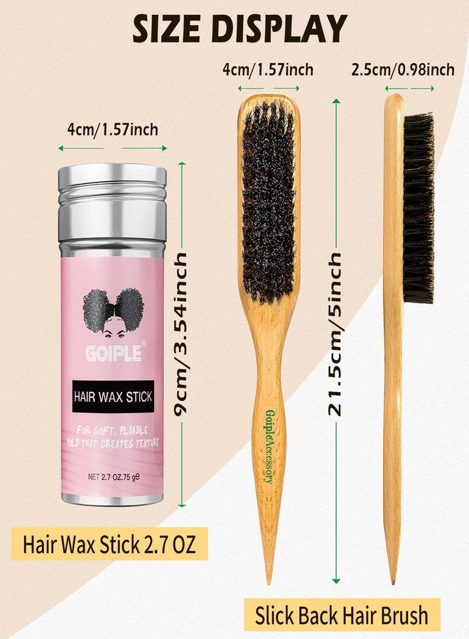 Goiple Slick Back Hair Brush & Wax Stick Set for Slick Back Hair - Teasing Boar Bristle Hair Brush for Sleek, Control, Flyaways & Baby Hairs - Wax Stick for Women Sectioning & Smoothing Ponytail Bun - Image 4