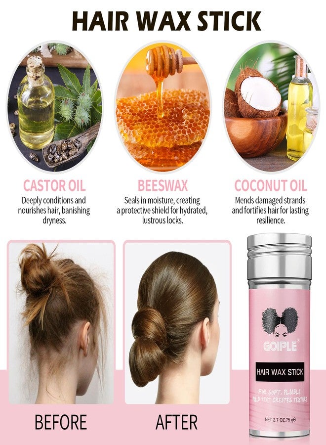 Goiple Slick Back Hair Brush & Wax Stick Set for Slick Back Hair - Teasing Boar Bristle Hair Brush for Sleek, Control, Flyaways & Baby Hairs - Wax Stick for Women Sectioning & Smoothing Ponytail Bun - Image 3