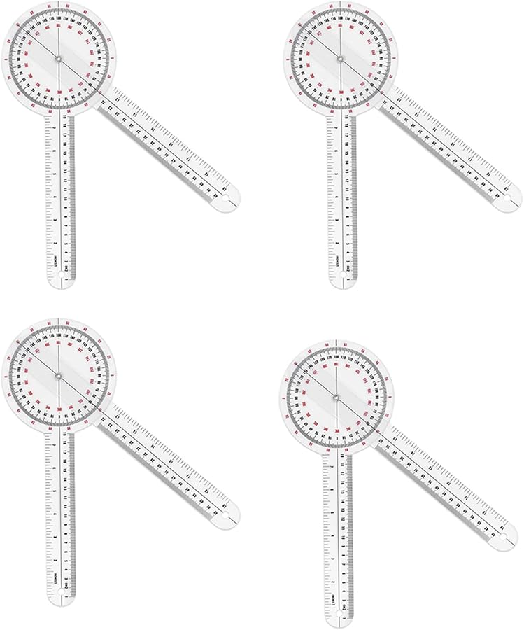 4 قطع من مقياس الزوايا البلاستيكي الشفاف مقاس 12 بوصة 360 درجة مسطرة زوايا تقويم العظام - Image 1
